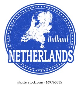 Vintage stamp with world Netherlands written inside and map of Netherlands, vector illustration