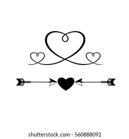 vintage stamps with hearts and arrows on the day of lovers, icon, logo, vector