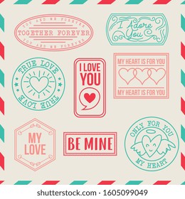 vintage stamps of love with icons. vector illustration
