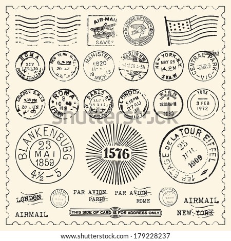 Vintage Stamps Set - Set of vintage stamps with frame.
