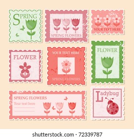 Vintage stamps. Spring illustration.