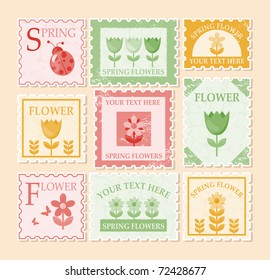 Vintage stamps. Spring illustration.