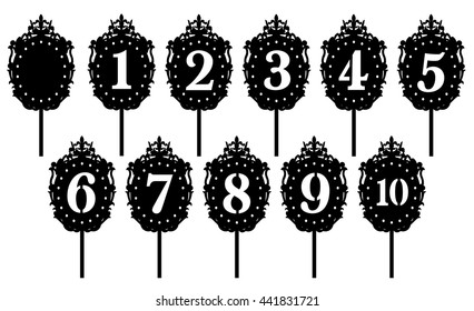 Vintage stand on the table with figures- die cut pattern. Cutout silhouette panel. Fretwork oriental background. Laser cut pattern background vector.Vector ornate ornamental panel.wood/Paper cutting.