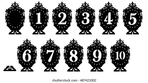 Vintage stand on the table with figures- cut pattern. Cutout silhouette panel. Fretwork oriental background. Laser cut pattern background vector.Vector ornate ornamental panel.wood/Paper cutting