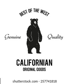 Vintage Standing Bear Black And White Logo. Old Style Vector Typographic Emblem.