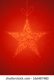 Vintage star on red background. EPS 8. Vector illustration for your design. Christmas template. There is place for your text.