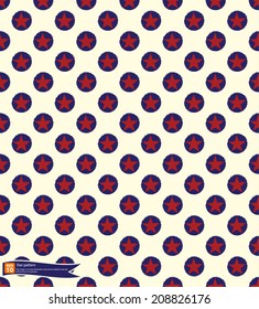 Vintage star pattern vector design, Seamless polka dot pattern with stars in american national flag colour gamut.
