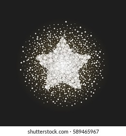 Vintage star vector banner on black background. Retro glitter star. White template star for banner, vip card. Star Dust. Stardust spark the explosion on background. Vector illustration 3D