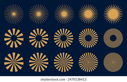 Vintage starburst stars and sparks set, collection fireworks retro sunburst element, bursting sun rays, radial sunset beams, beams rays, radiating strips, radial streaks lines