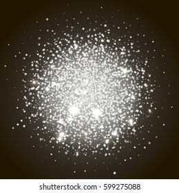 Vintage stars vector banner on black background. Retro glitter star. White template star for banner, vip card. Star Dust. Stardust spark the explosion on background. Vector illustration 3D.