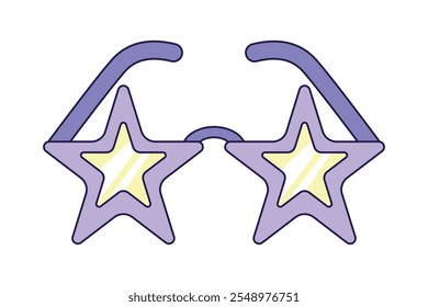 Vintage star-shaped sunglasses on white background. Retro illustration with outline in 90s style. Isolated vector illustration.