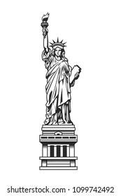 Vintage Statue of Liberty template in monochrome style isolated vector illustration