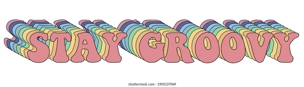 Vintage stay groovy slogan illustration with pastel colors rainbow - Retro groovy hippie text vector print for girl and kids tee t shirt or sticker