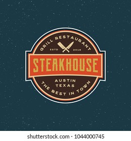 vintage steak house logo. retro styled grill restaurant emblem, badge, design element, logotype template. vector illustration