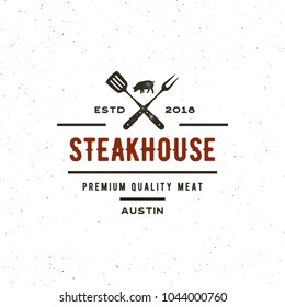 vintage steak house logo. retro styled grill restaurant emblem, badge, design element, logotype template. vector illustration