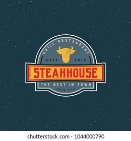 vintage steak house logo. retro styled grill restaurant emblem, badge, design element, logotype template. vector illustration