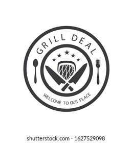 vintage steak house logo. retro styled grill restaurant emblem, badge, design element, logotype template. vector illustration