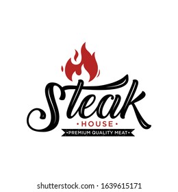 vintage steak house logo. retro style grill restaurant emblem, badge, design element, logotype template. vector illustration