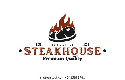 vintage steak house logo. retro style grill restaurant emblem, badge, design element template illustration