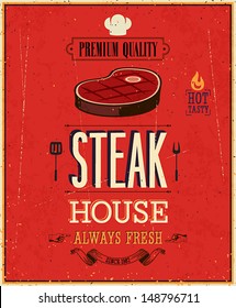 Vintage Steak House Poster. Vector Illustration.