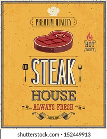 Vintage Steak House Poster. Vector Illustration.