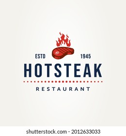 vintage steak house restaurant with burnt meat badge logo template vector illustration design. classic retro butcher, Meat Store and steak restaurant emblem logo concept