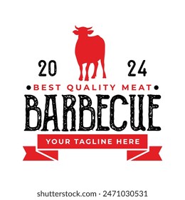 Vintage steak and meat logo design vector isolated. Steak and meat ornament logo vector design element isolated in white background. Food logo ornament with red colour