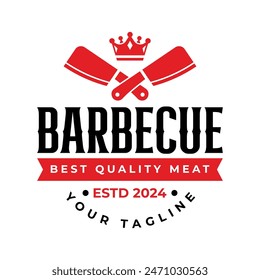 Vintage steak and meat logo design vector isolated. Steak and meat ornament logo vector design element isolated in white background. Food logo ornament with red colour