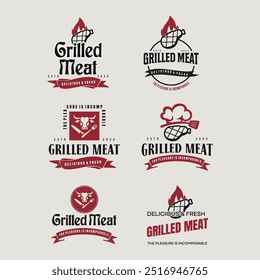 Vintage steak and meat logo design vector template. Collection of steak and meat ornament logo vector design elements. Food logo ornament.
