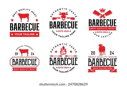 Vintage steak and meat logos design vector templates. Steak and meat ornament logo vector design elements collection. Food logos ornament with red color bundle