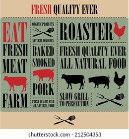 Vintage Steak Menu with a pig , a cow and a chicken 