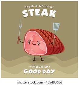 Vintage Steak poster design with vector steak character. 