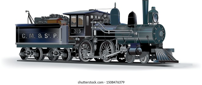 Vintage steam locomotive facing to right