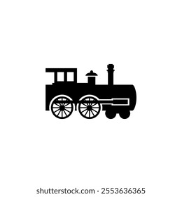 Vintage steam locomotive icon in black silhouette.