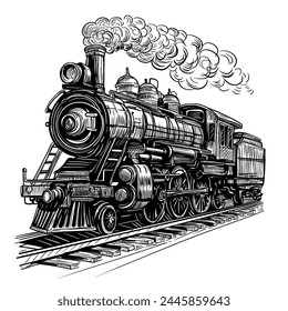 Vintage steam locomotive sketch. Railway transport