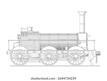 Vintage steam locomotive vector drawing