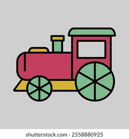 Vintage steam locomotive vector icon. Children's railway transport sign. Graph symbol for event and holiday web site and apps design, logo, app, UI