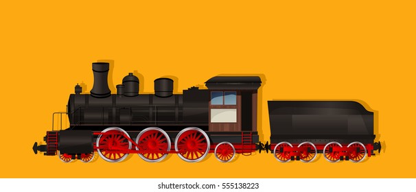 Vintage Steam Locomotive, Vector Illustration.