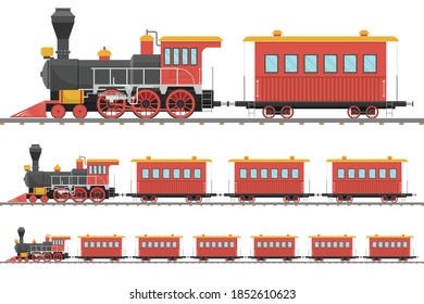 Vintage steam locomotive and wagon on railroad