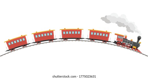 Vintage steam locomotive and wagons vector illustration isolated