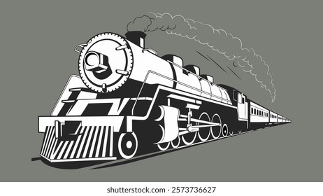 Vintage Steam Train Illustration: Perfect for Transportation Art Enthusiasts