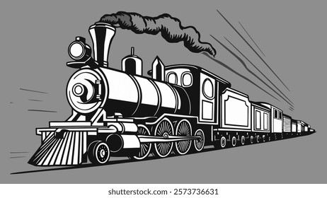 Vintage Steam Train Illustration: Perfect for Transportation Art Enthusiasts