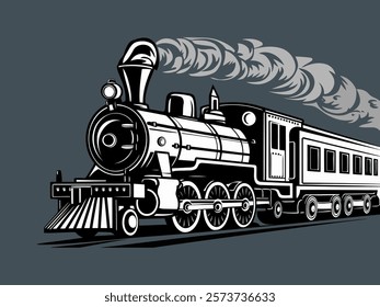 Vintage Steam Train Illustration: Perfect for Transportation Art Enthusiasts