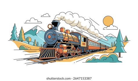 Vintage Steam Train Journey Through Scenic Landscape