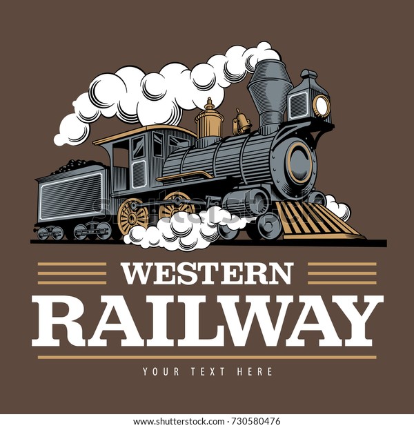 ビンテージ蒸気機関車 彫刻型ベクターイラスト ロゴデザインテンプレート のベクター画像素材 ロイヤリティフリー