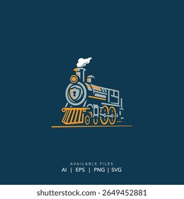 Vintage vapor locomotiva de trem com escudo de segurança na frente, Retro trem visão lateral com ícone de escudo