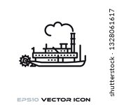 Vintage steamboat flat line icon vector illustration