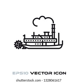 Vintage Steamboat Flat Line Icon Vector Illustration