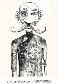 Vintage, steampunk character illustration. 