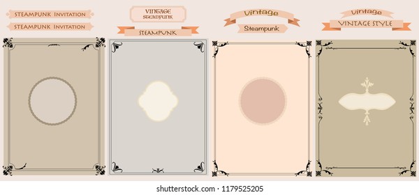 Vintage steampunk frame backgrounds, menu with cogs and gears on canvas paper
